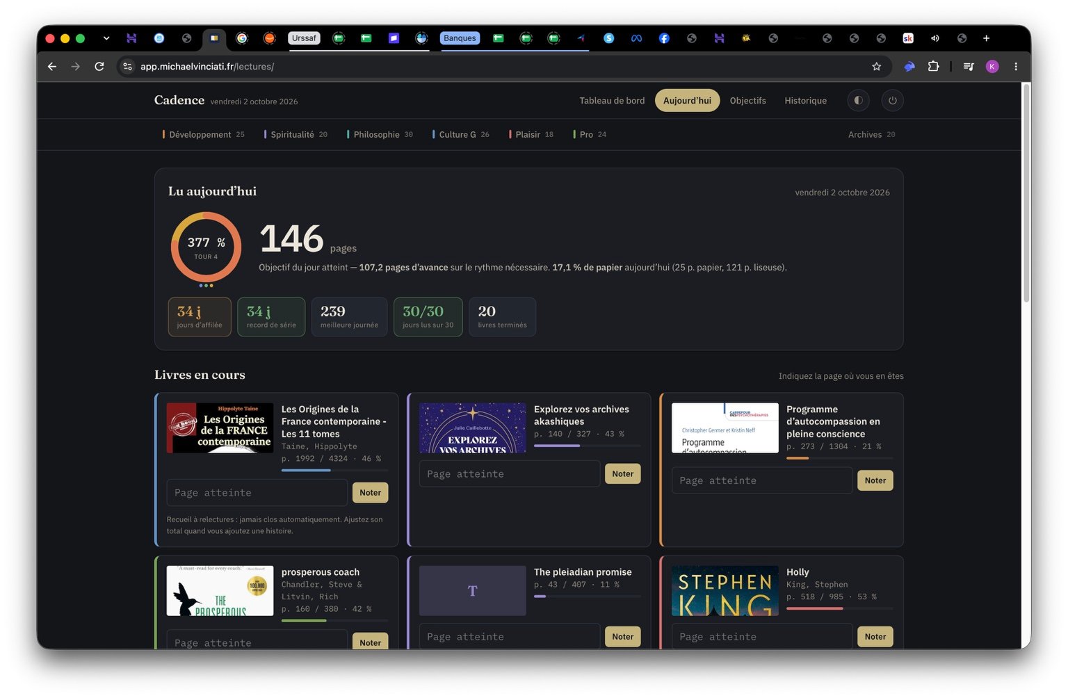 Application Cadence de gestion et suivi des lectures