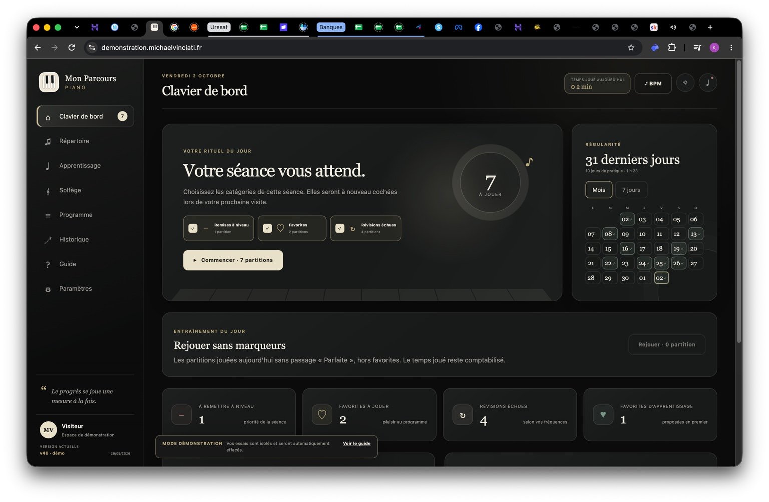 Capture de l’application Mon Parcours Piano