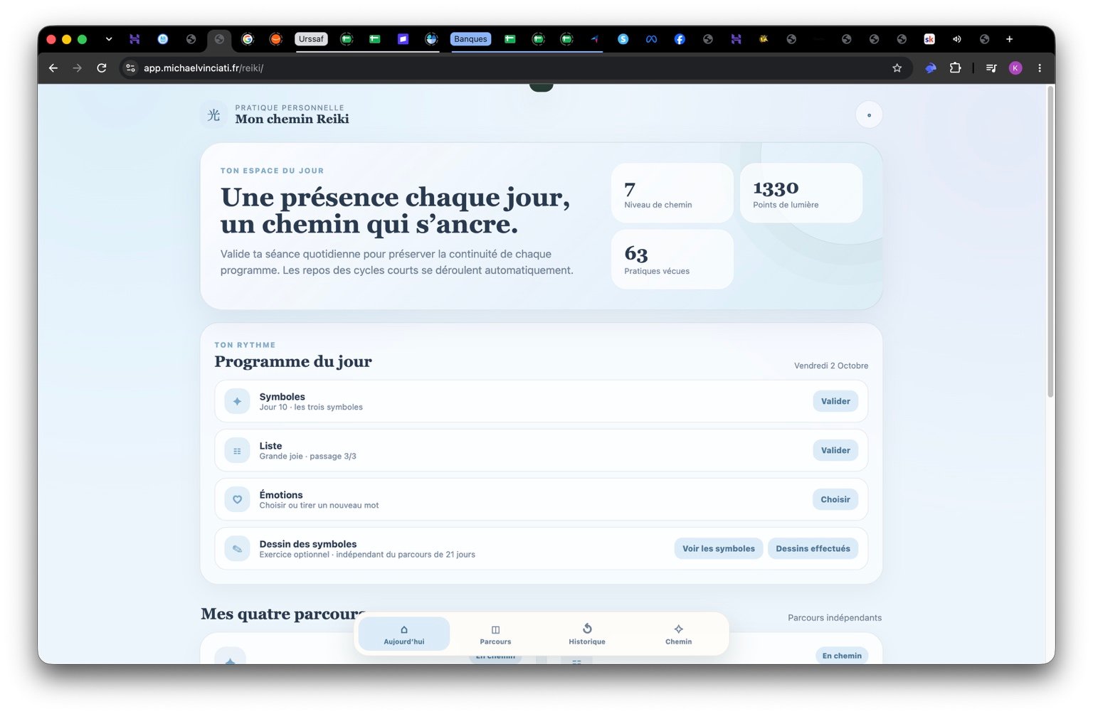 Application de suivi de pratique personnelle Reiki