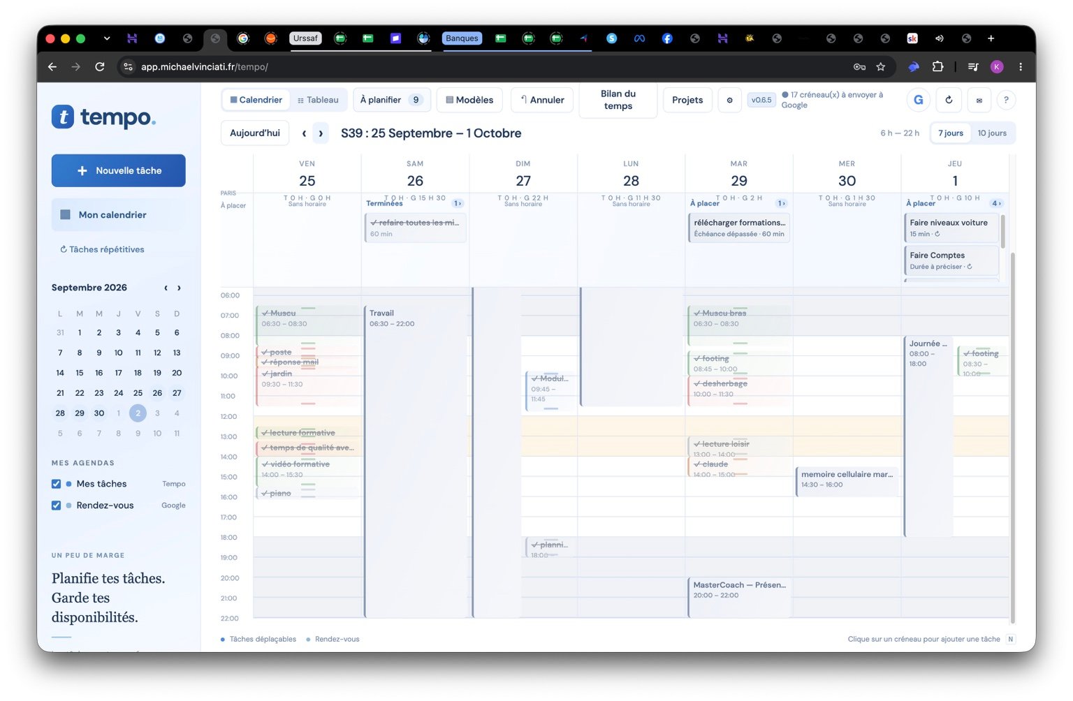 Application Tempo de gestion des tâches et du calendrier
